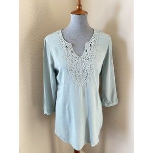 Magnolia Grace Size Small Sage Green Janette Crochet Detail Textured Tunic Top